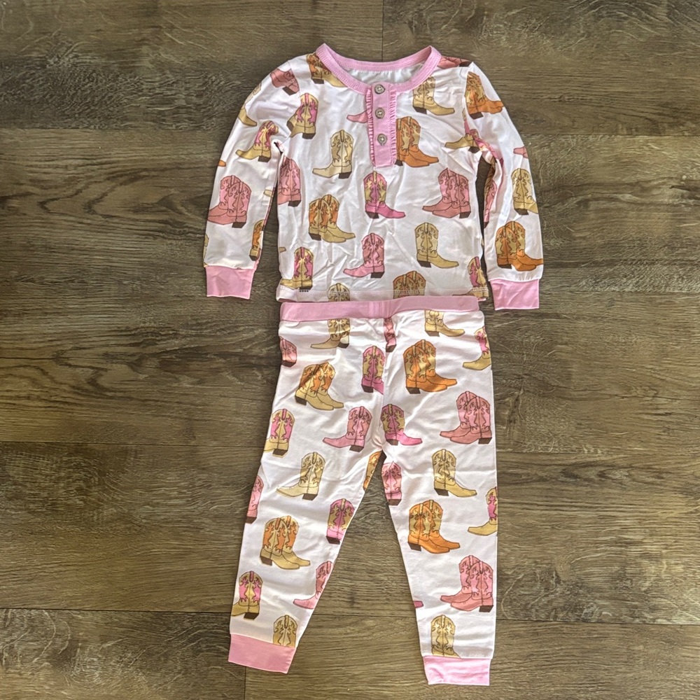 Mud Pie Pink and Brown Cowboy Hat Pajama Set
